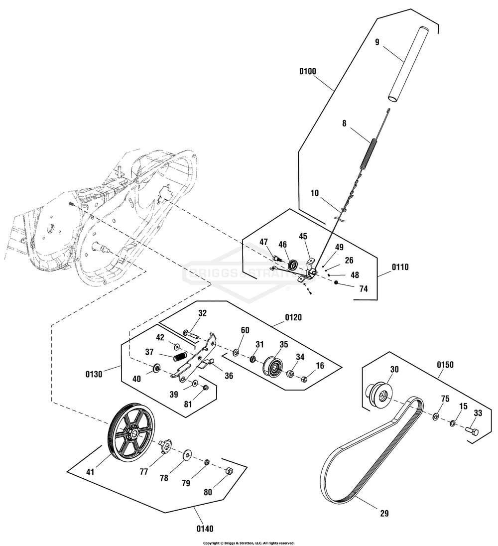 Auger Drive Group Diagram and Parts List for 1696851-02  Briggs and Stratton Snow Blower